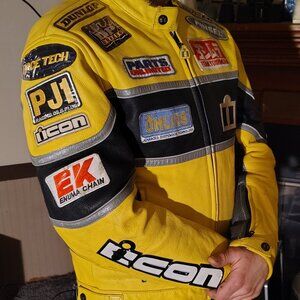 Leather icon protective riding jacket